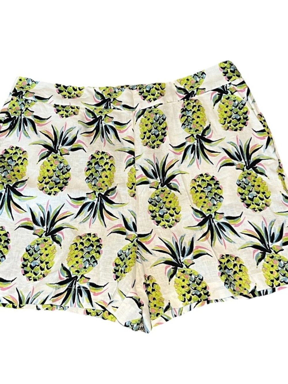 BODEN Women’s Georgina 100% Linen Flat Front Shorts Pineapple Print Size 12